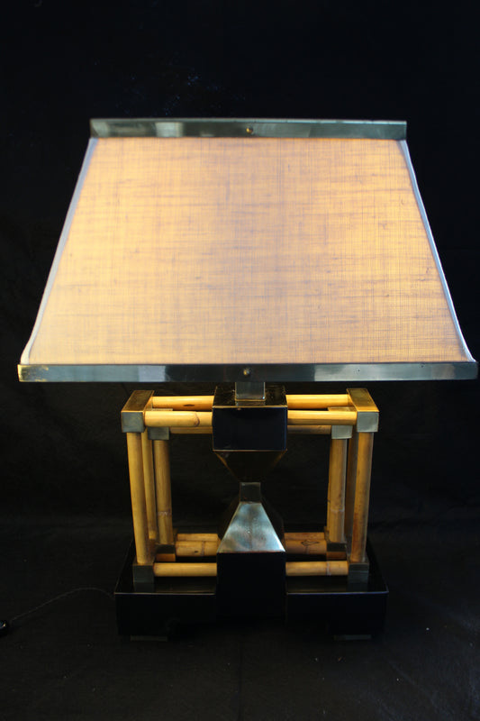 Lampada da Tavolo geometrica in bambù, Anni '70