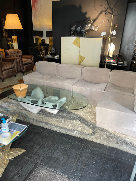 Divano '70 componibile (9 pezzi) in pelle scamosciata