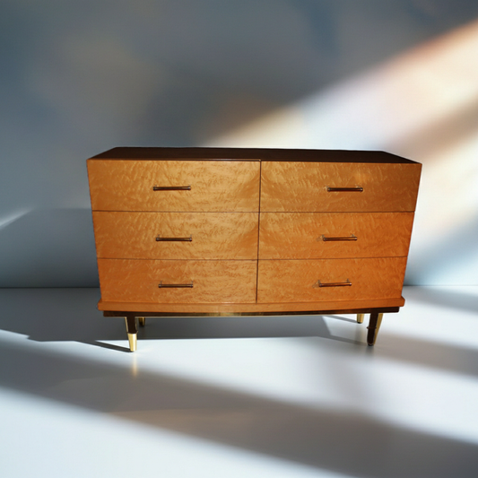 Modernist Chest of Drawers in Cedar Wood and Brass, 1970s