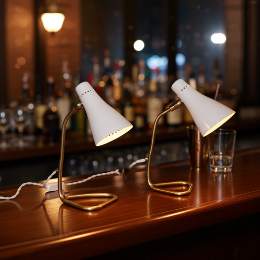 Coppia di Lampade da Tavolo 'Collo di Cigno' in Ottone, Design Anni '50