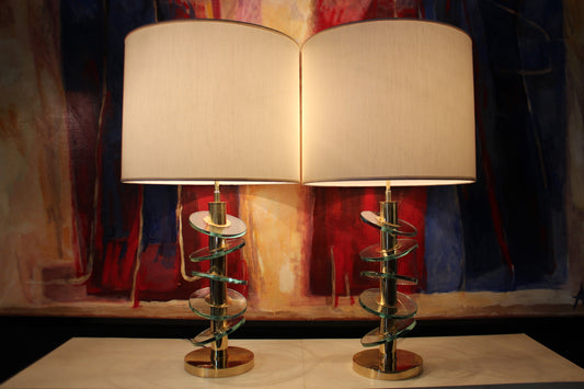 Coppia di Lampade 'Saturno' in Vetro e Ottone