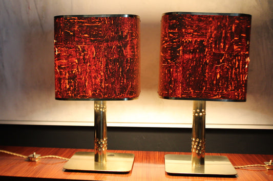 Coppia di Lampade in Ottone e Sughero, Anni '70