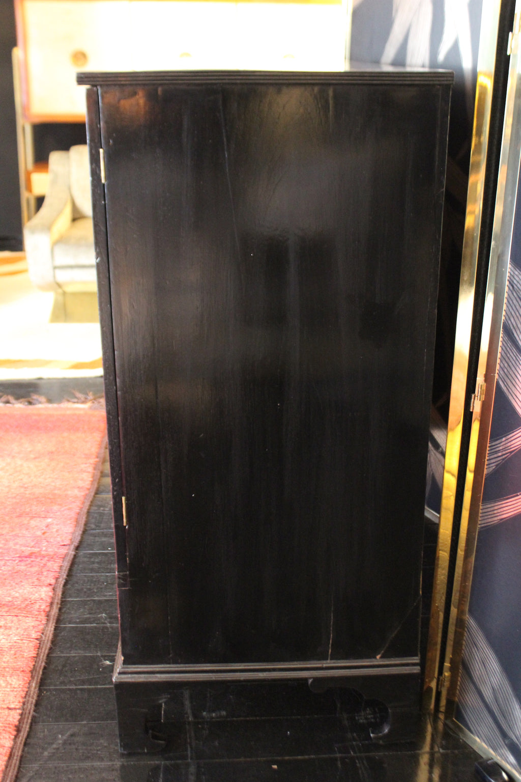 English black lacquered sideboard with brass handles, 1940s