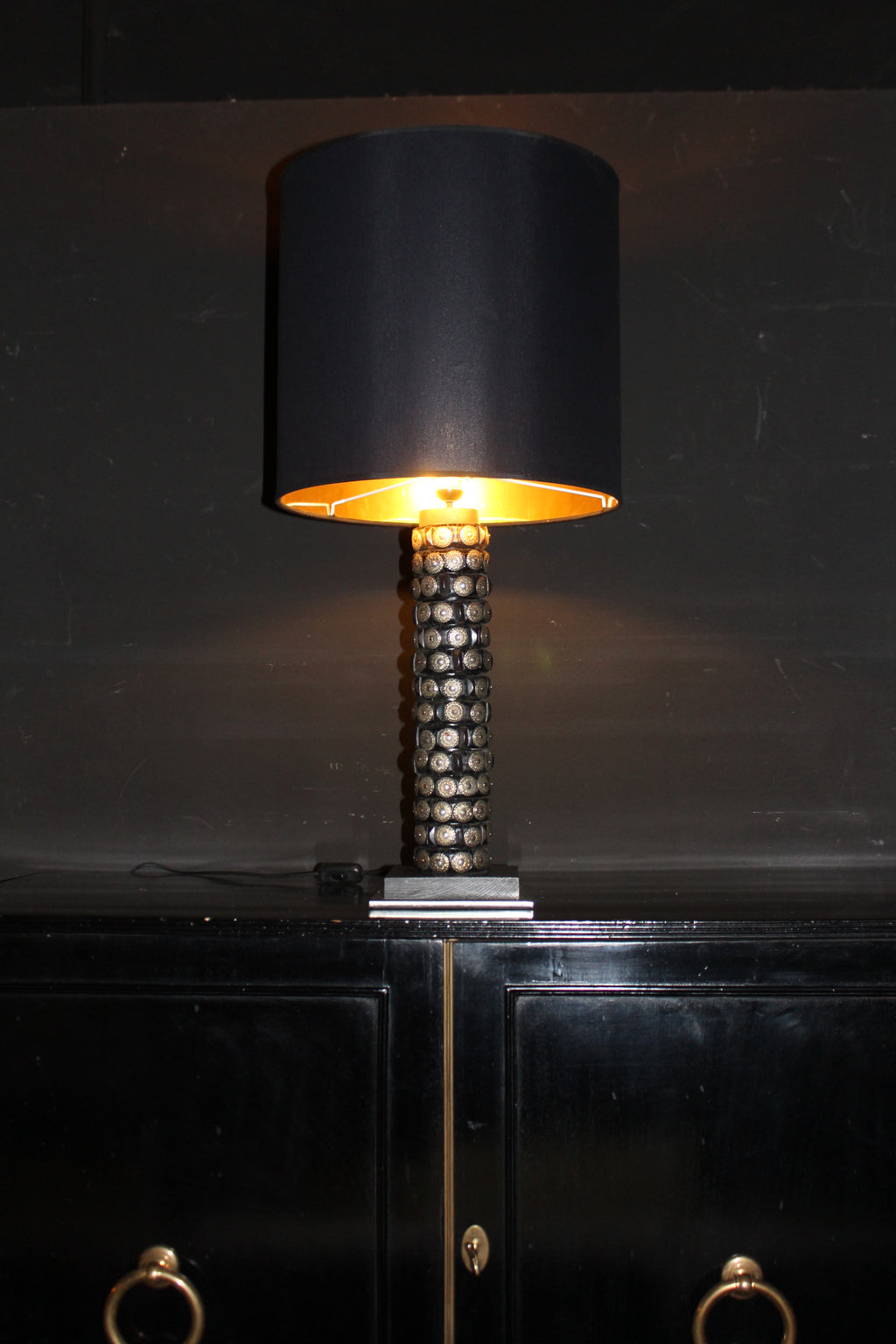 Lampada da Tavolo Etnica in Pelle e Metallo, Design Anni '90