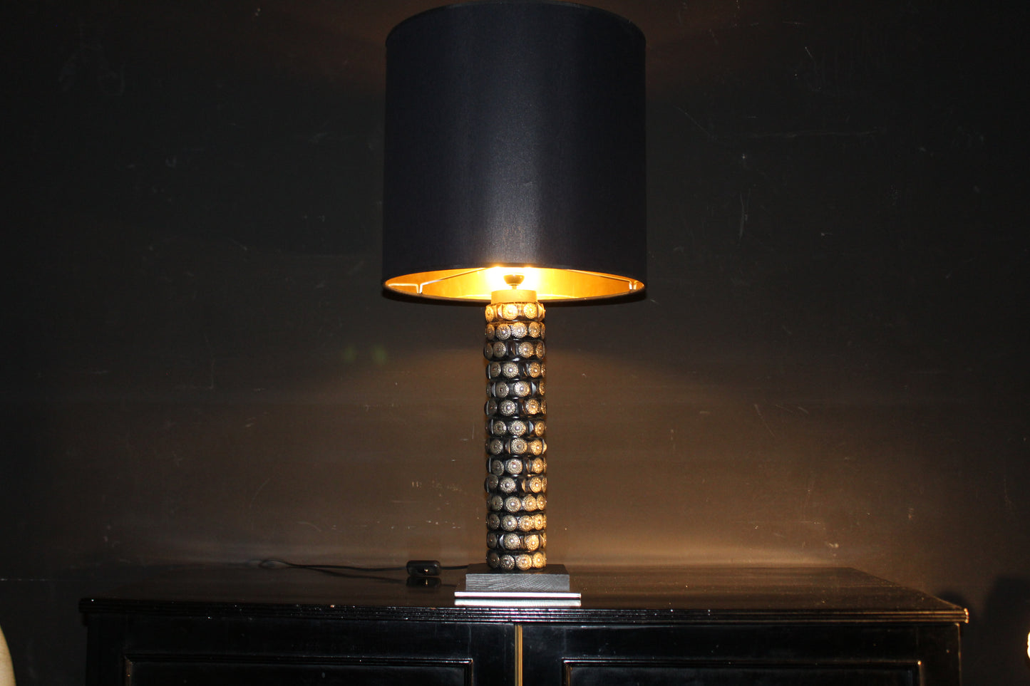 Lampada da Tavolo Etnica in Pelle e Metallo, Design Anni '90