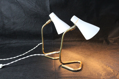 Coppia di Lampade da Tavolo 'Collo di Cigno' in Ottone, Design Anni '50