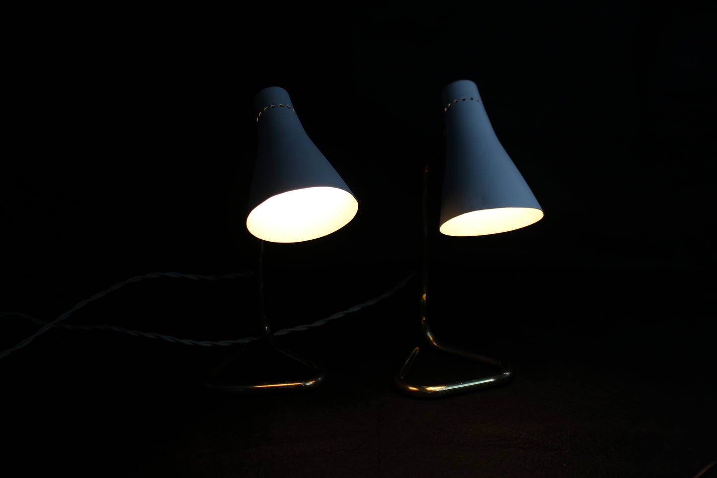 Coppia di Lampade da Tavolo 'Collo di Cigno' in Ottone, Design Anni '50