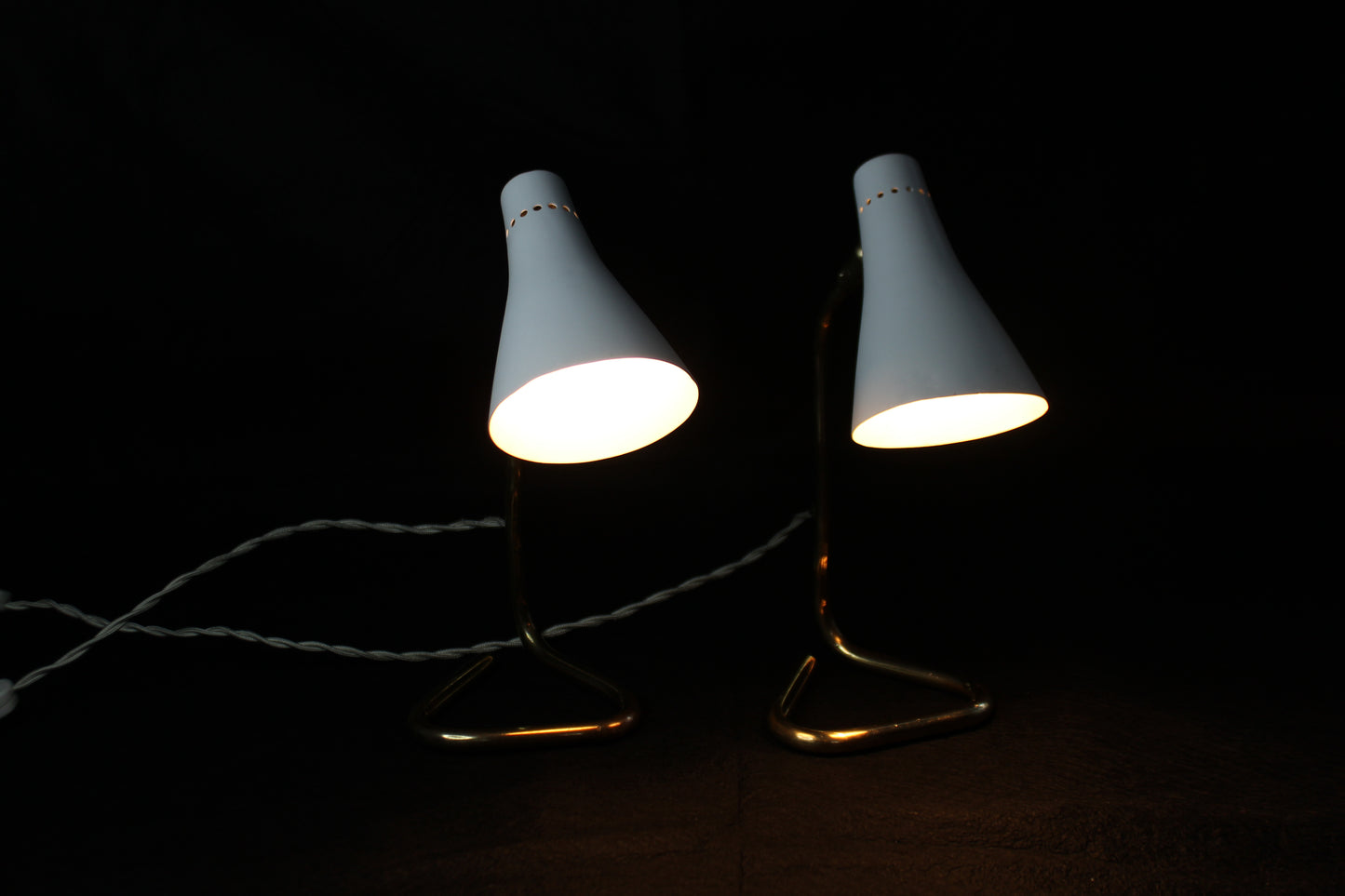Coppia di Lampade da Tavolo 'Collo di Cigno' in Ottone, Design Anni '50