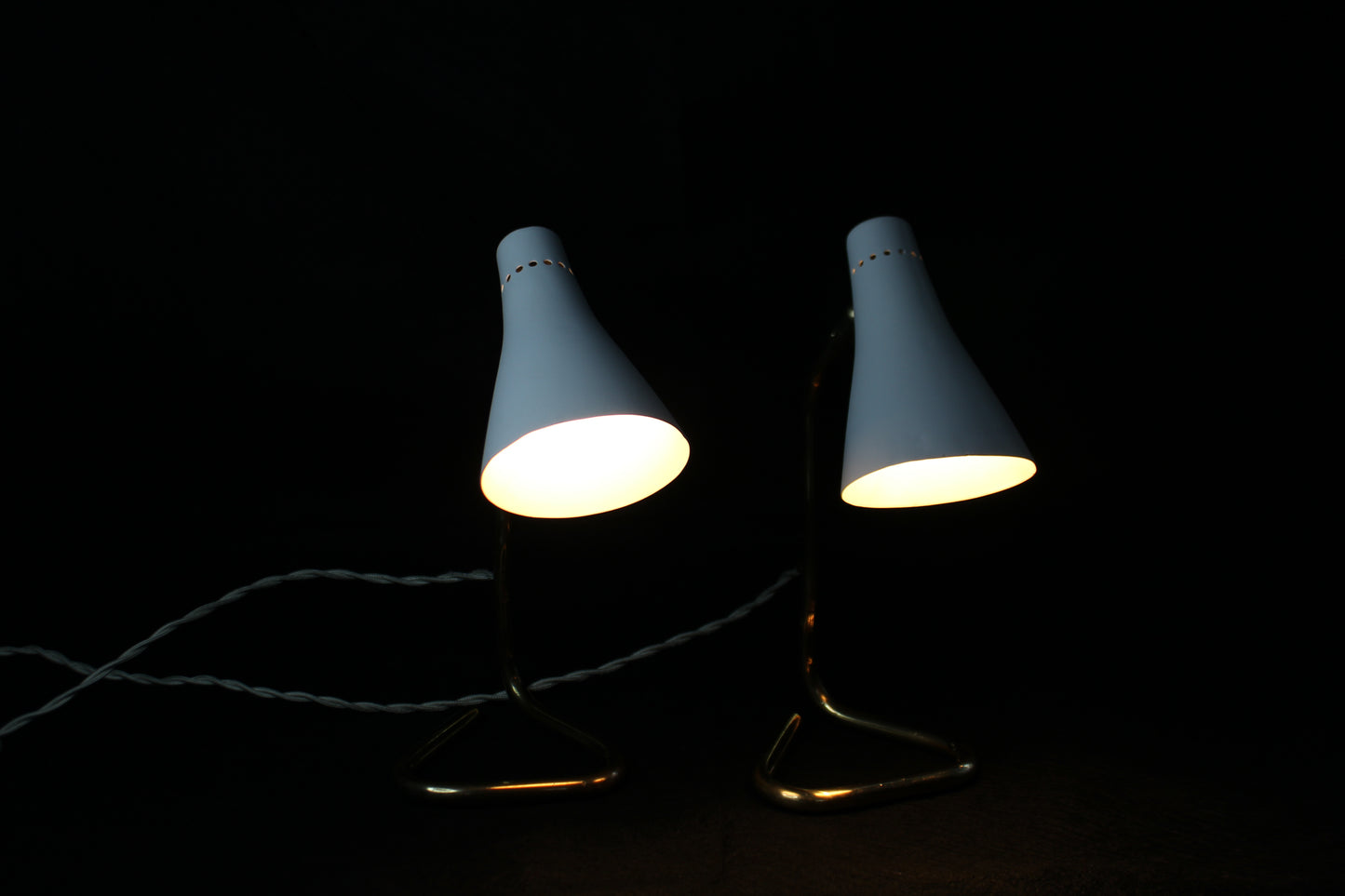 Coppia di Lampade da Tavolo 'Collo di Cigno' in Ottone, Design Anni '50