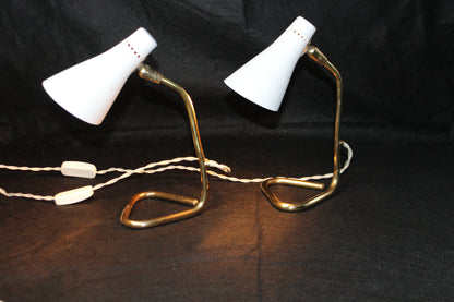 Coppia di Lampade da Tavolo 'Collo di Cigno' in Ottone, Design Anni '50