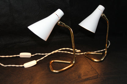 Coppia di Lampade da Tavolo 'Collo di Cigno' in Ottone, Design Anni '50