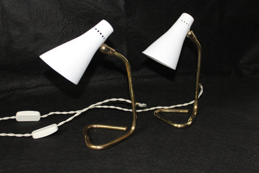 Coppia di Lampade da Tavolo 'Collo di Cigno' in Ottone, Design Anni '50