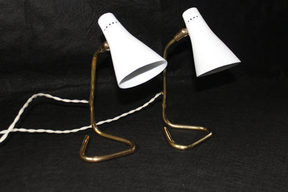 Coppia di Lampade da Tavolo 'Collo di Cigno' in Ottone, Design Anni '50