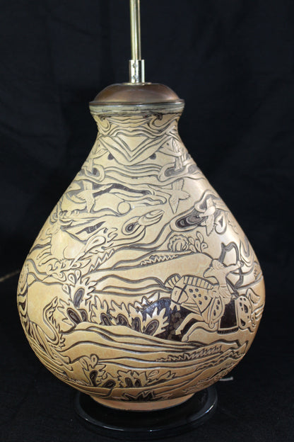 Lampada da Tavolo in ceramica decorata a mano, Anni '70