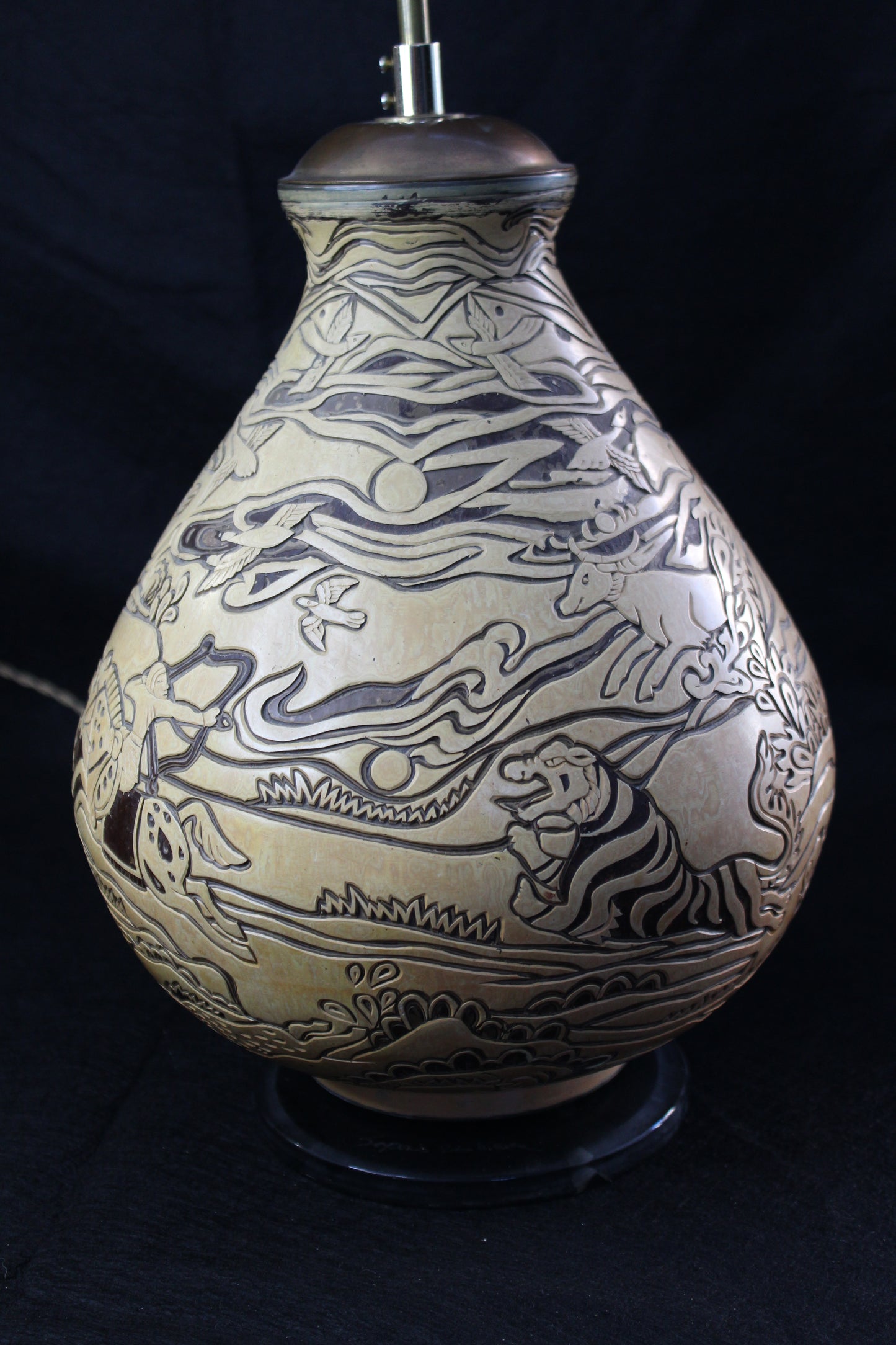 Lampada da Tavolo in ceramica decorata a mano, Anni '70