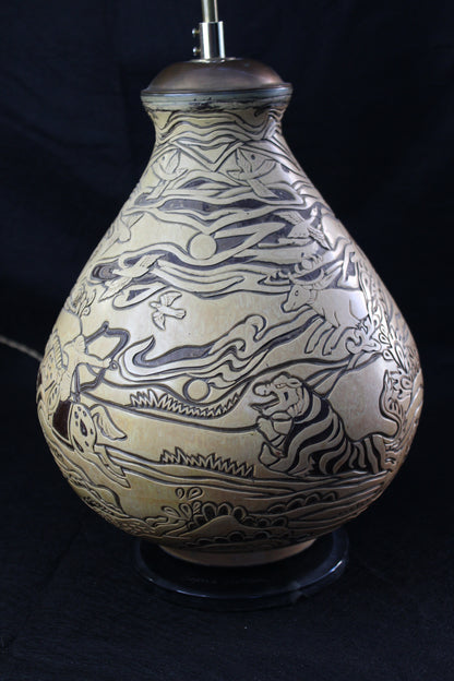 Lampada da Tavolo in ceramica decorata a mano, Anni '70