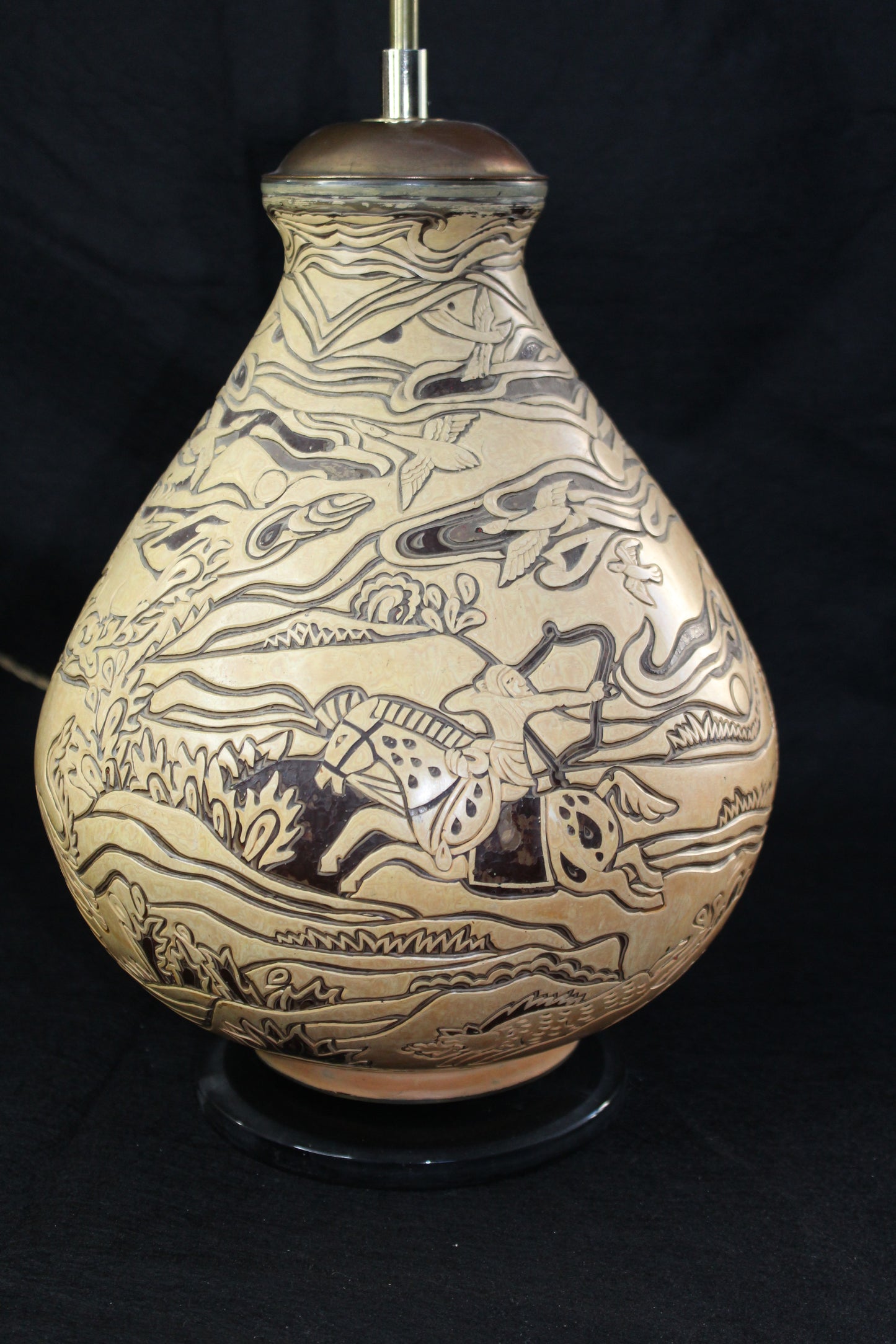 Lampada da Tavolo in ceramica decorata a mano, Anni '70