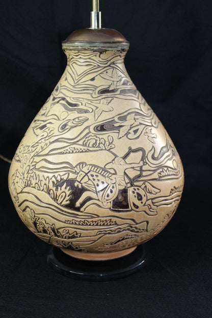 Lampada da Tavolo in ceramica decorata a mano, Anni '70