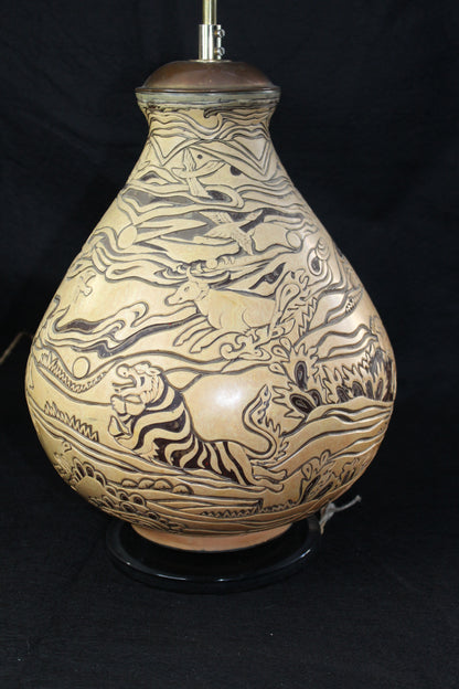 Lampada da Tavolo in ceramica decorata a mano, Anni '70