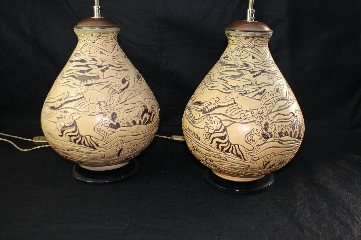 Lampada da Tavolo in ceramica decorata a mano, Anni '70