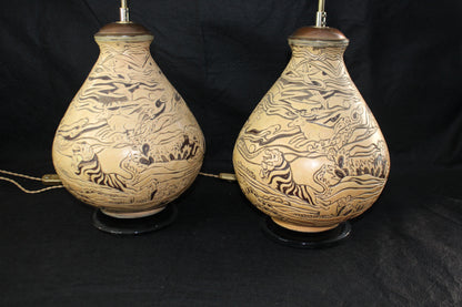 Lampada da Tavolo in ceramica decorata a mano, Anni '70