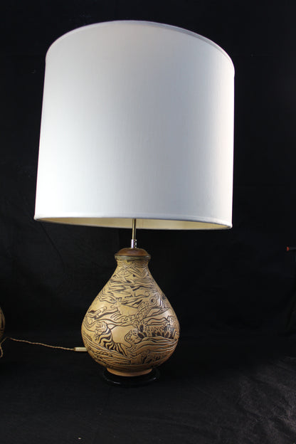 Lampada da Tavolo in ceramica decorata a mano, Anni '70