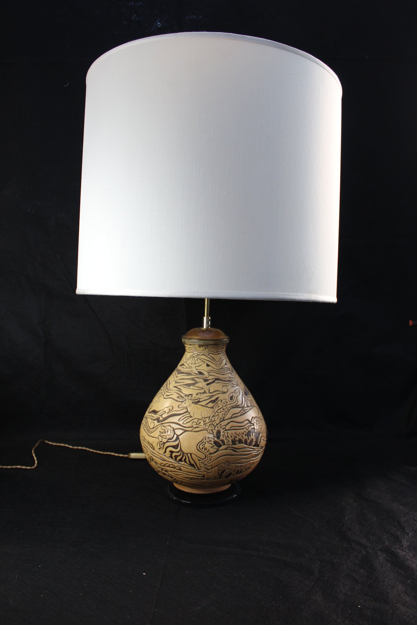 Lampada da Tavolo in ceramica decorata a mano, Anni '70