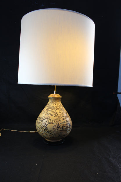 Lampada da Tavolo in ceramica decorata a mano, Anni '70