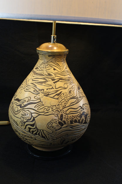 Lampada da Tavolo in ceramica decorata a mano, Anni '70