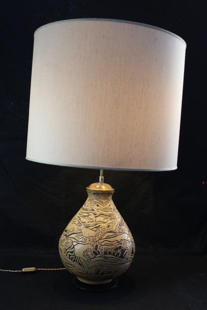 Lampada da Tavolo in ceramica decorata a mano, Anni '70