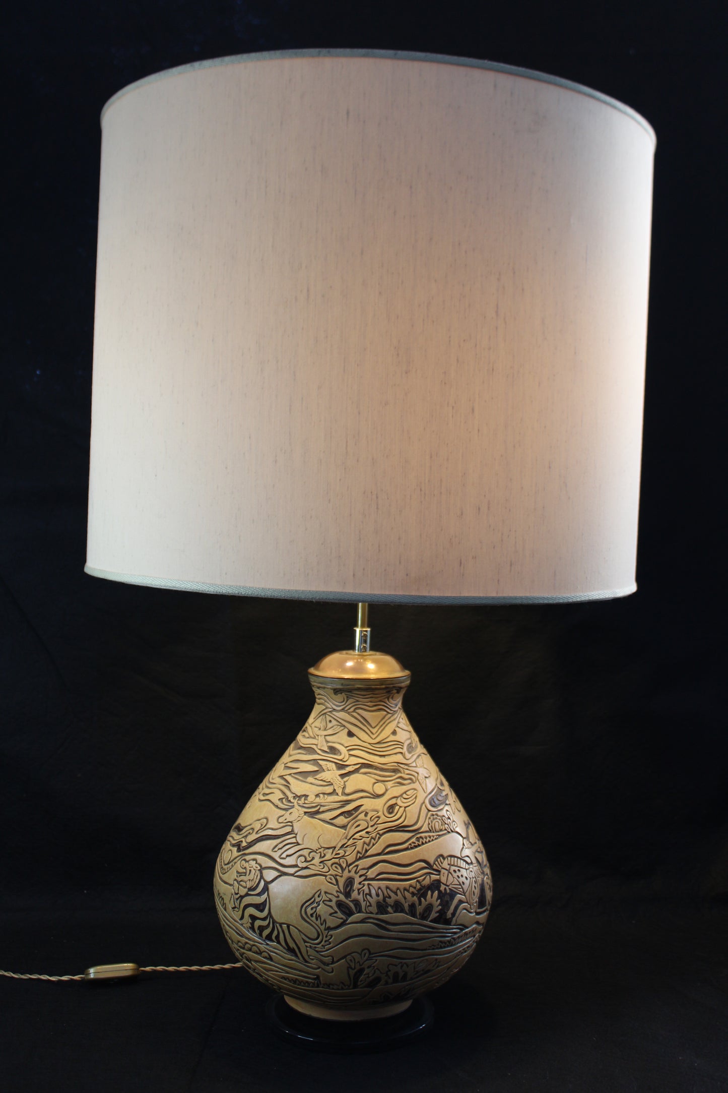 Lampada da Tavolo in ceramica decorata a mano, Anni '70