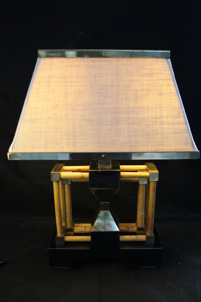 Lampada da Tavolo geometrica in bambù, Anni '70