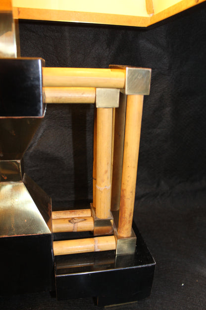 Lampada da Tavolo geometrica in bambù, Anni '70