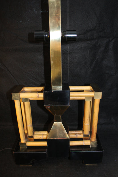 Lampada da Tavolo geometrica in bambù, Anni '70