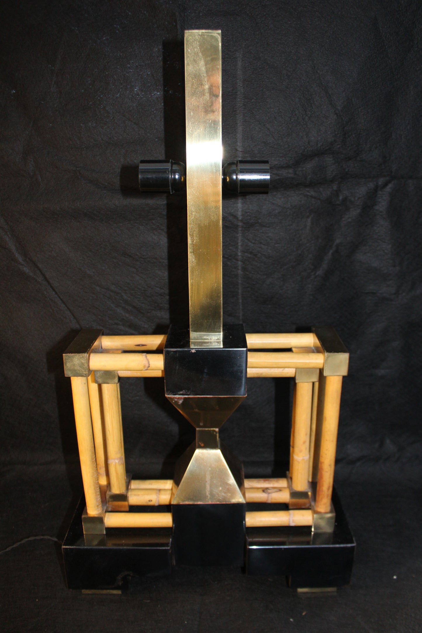 Lampada da Tavolo geometrica in bambù, Anni '70