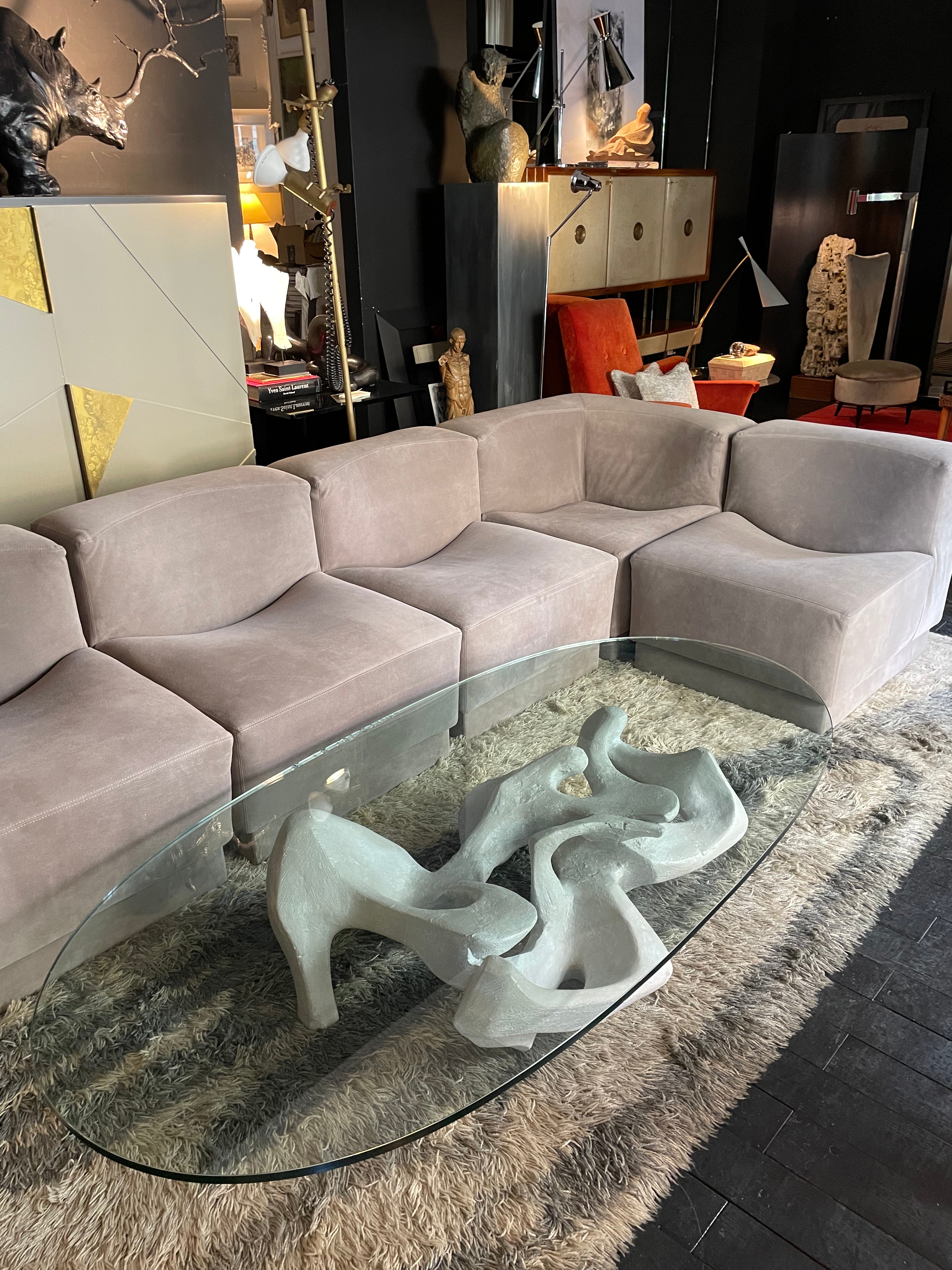 Divano '70 componibile (9 pezzi) in pelle scamosciata