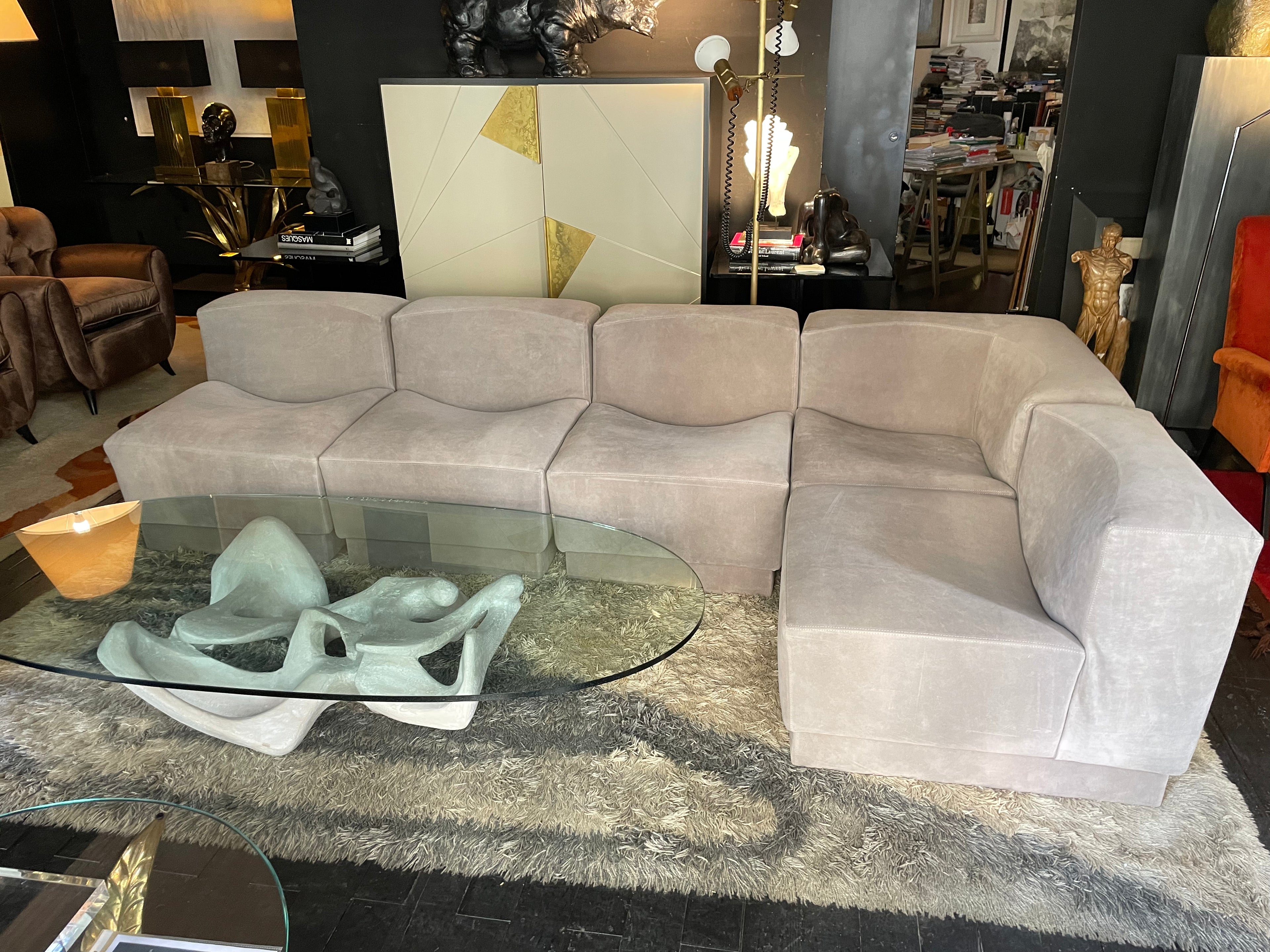 Divano '70 componibile (9 pezzi) in pelle scamosciata