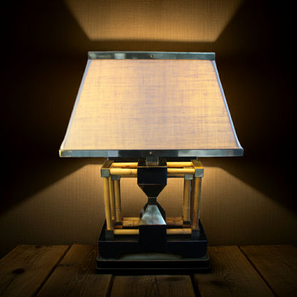 Lampada da Tavolo geometrica in bambù, Anni '70