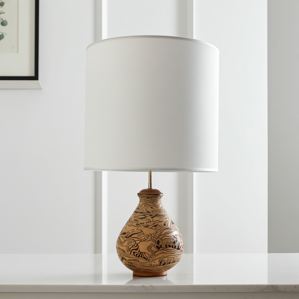 Lampada da Tavolo in ceramica decorata a mano, Anni '70