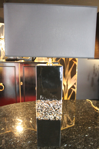 Coppia di Lampade in Ceramica Nera e Fascia Oro, Anni '70