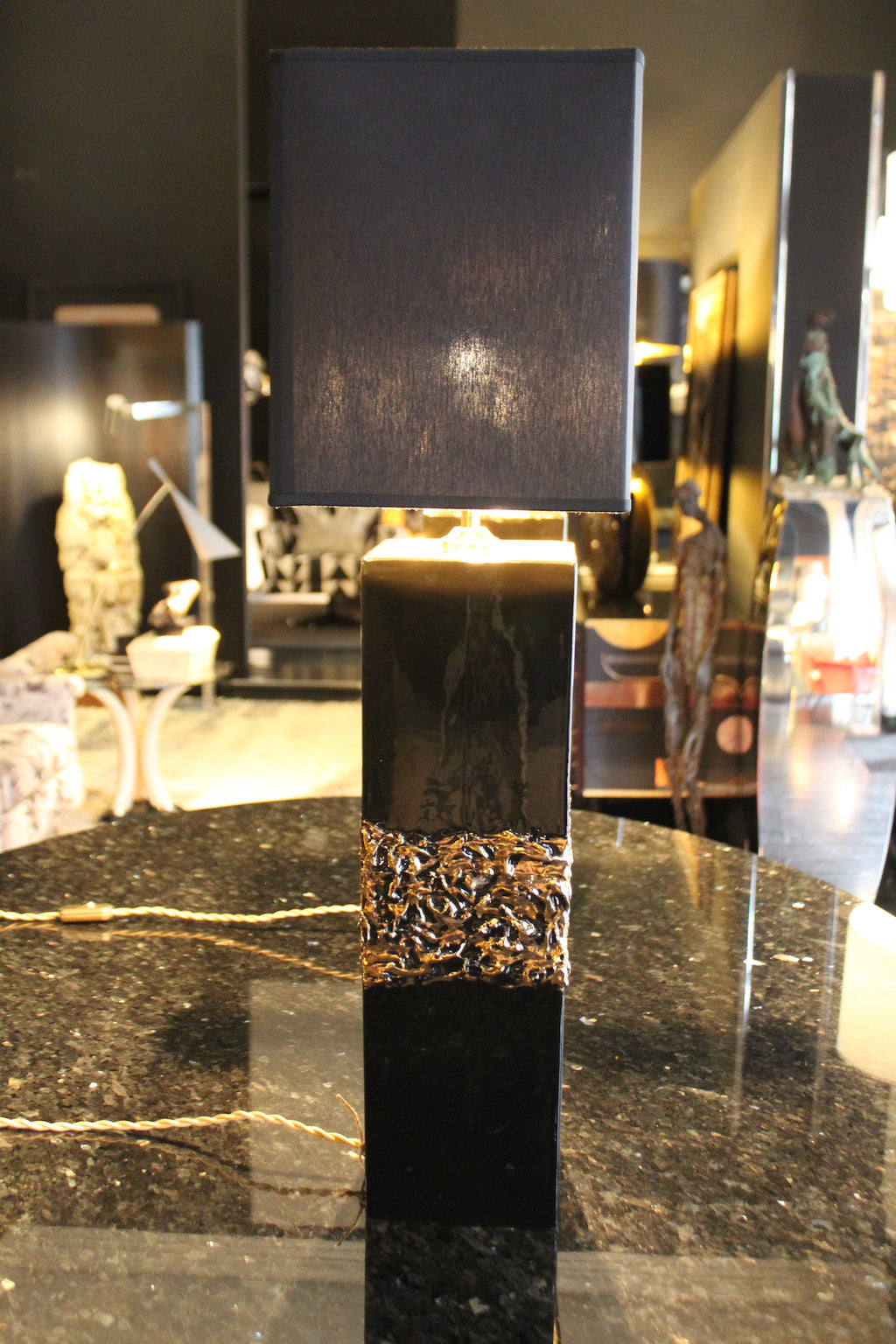 Coppia di Lampade in Ceramica Nera e Fascia Oro, Anni '70