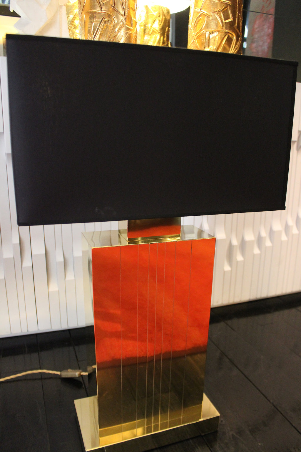 Coppia di Lampade da Tavolo Geometriche in Ottone Lucido