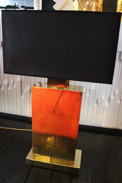 Coppia di Lampade da Tavolo Geometriche in Ottone Lucido