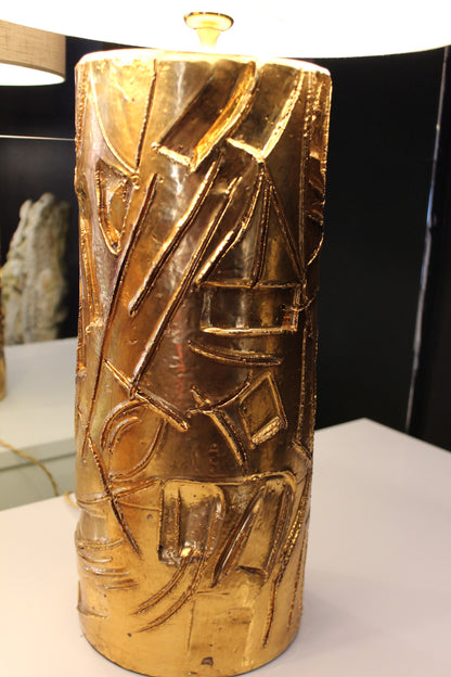 "Banci" Coppia di Lampade Scultoree in Ceramica Oro, Anni '70