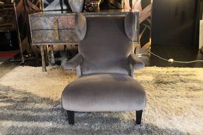 Pair of High-Back Grey Velvet Armchairs, 1940s