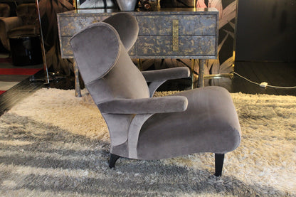 Pair of High-Back Grey Velvet Armchairs, 1940s