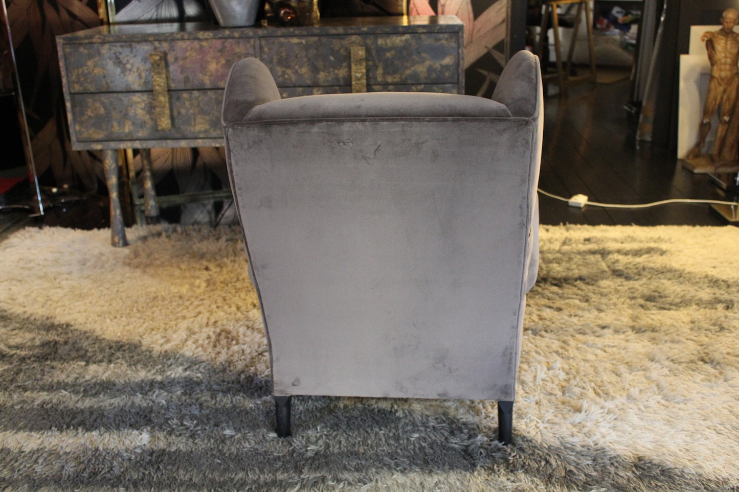 Pair of High-Back Grey Velvet Armchairs, 1940s