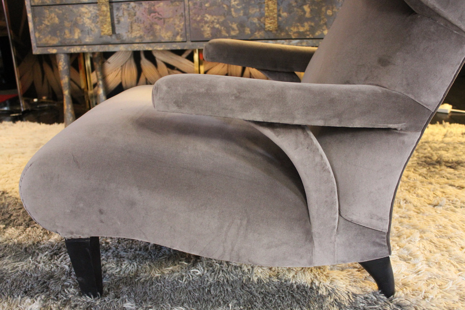 Coppia di Poltrone in Velluto Grigio con Schienale Alto, Anni '40