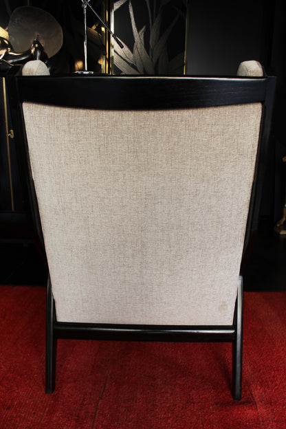 Pair of Black Beech and Chenille Armchairs, 1950s