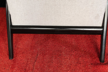 Pair of Black Beech and Chenille Armchairs, 1950s